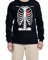 USTRADEENT Unisex Long Sleeves Skeleton Halloween Graphic Shirt with Heart Rib Cage UG240HLOW9