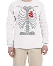USTRADEENT Unisex Long Sleeves Skeleton Halloween Graphic Shirt with Heart Rib Cage UG240HLOW9