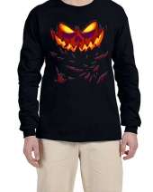 USTRADEENT Unisex Long Sleeves Spooky Halloween Shirt with Angry Scary Pumpkin on Fire UG240HLOW2