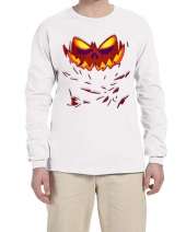 USTRADEENT Unisex Long Sleeves Spooky Halloween Shirt with Angry Scary Pumpkin on Fire UG240HLOW2