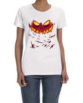 USTRADEENT Women's Heavy Cotton Halloween Shirt with Angry Scary Pumpkin on Fire UG500LHLOW2