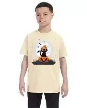 USTRADEENT Youth Black Cat Witch Hat On Pumpkin T-Shirt UG500BHLOW3