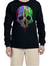 USTRADEENT Melting Skull Colorful Graphic Long Sleeves Halloween T-Shirt UG240HLOW7