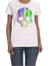 USTRADEENT Ladies Melting Skull Colorful Art Halloween T-Shirt UG500LHLOW7