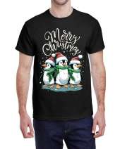Men's Cute Penguins Santa Hats Merry Christmas Xmas Shirt