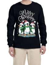 Cute Penguins Santa Hats Merry Christmas Xmas Long Sleeve T-Shirt