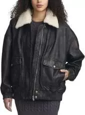 Women's Fur Colar Oversized 100% Lambskin Leather Jacket