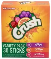 Crush Powdered Drink Mix Variety Pack Orange Grape Strawberry 30Ct On The Go Packets Sugar Free