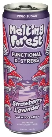 Melting Forest Mushroom D-Stress Sparkling Adaptogenic Drink Strawberry Lavender 12 Fl Oz