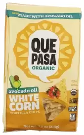 Que Pasa Organic Avocado Oil White Corn Tortilla Chips, 7.5 Oz, Gluten Free, Non-Gmo, By Nature'S Pa