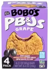 Bobo'S Oat Bars, Pb&Js Grape Soft Baked Peanut Butter Oat Crust Bars, 8.4 Oz(Case Of 6)
