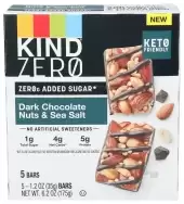 Kind Zerog, Added Sugar Bars, Keto Friendly Snacks, Dark Chocolate Nuts And Sea Salt, 5 Ct, 6.2 Oz