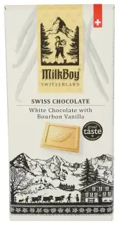 Milkboy Swiss Chocolates Bar Choc Wht Bourbn Van