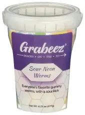 Grabeez Snack Cups Candy Cup Sour Neon Wrms