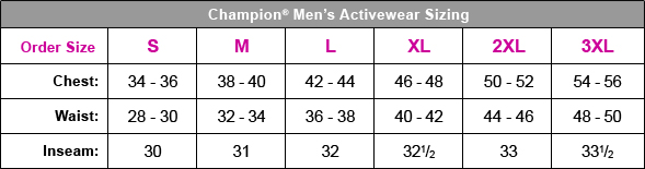 Champion Boys Size Chart