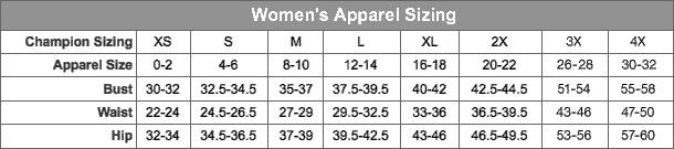 Champion Women S Sweatshirt Size Chart