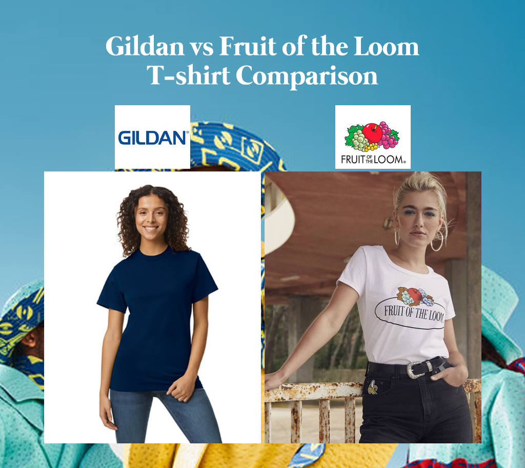 Gildan vs Fruit of the Loom plain t-shirts side by side for quality and comfort comparison.